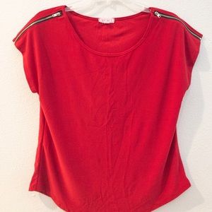Red Zipper Sleeved Blouse